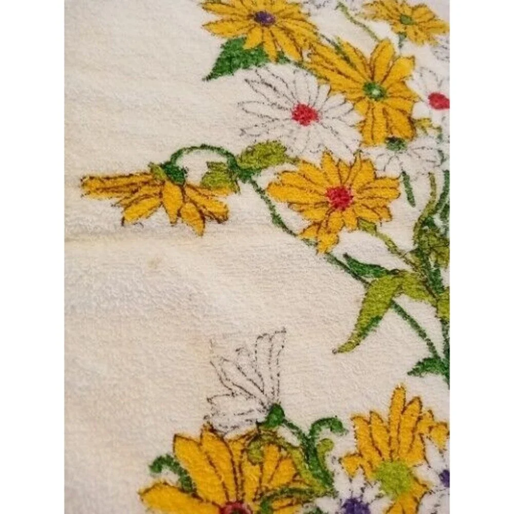 2 Vintage‎ Bath Towels Orange Yellow Floral 60s 70s Cone Made in USA